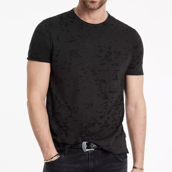 John Varvatos Men's Eden Burnout SS Crew T- Shirt Rolled Raw Edges Carbon Grey S - Picture 1 of 8